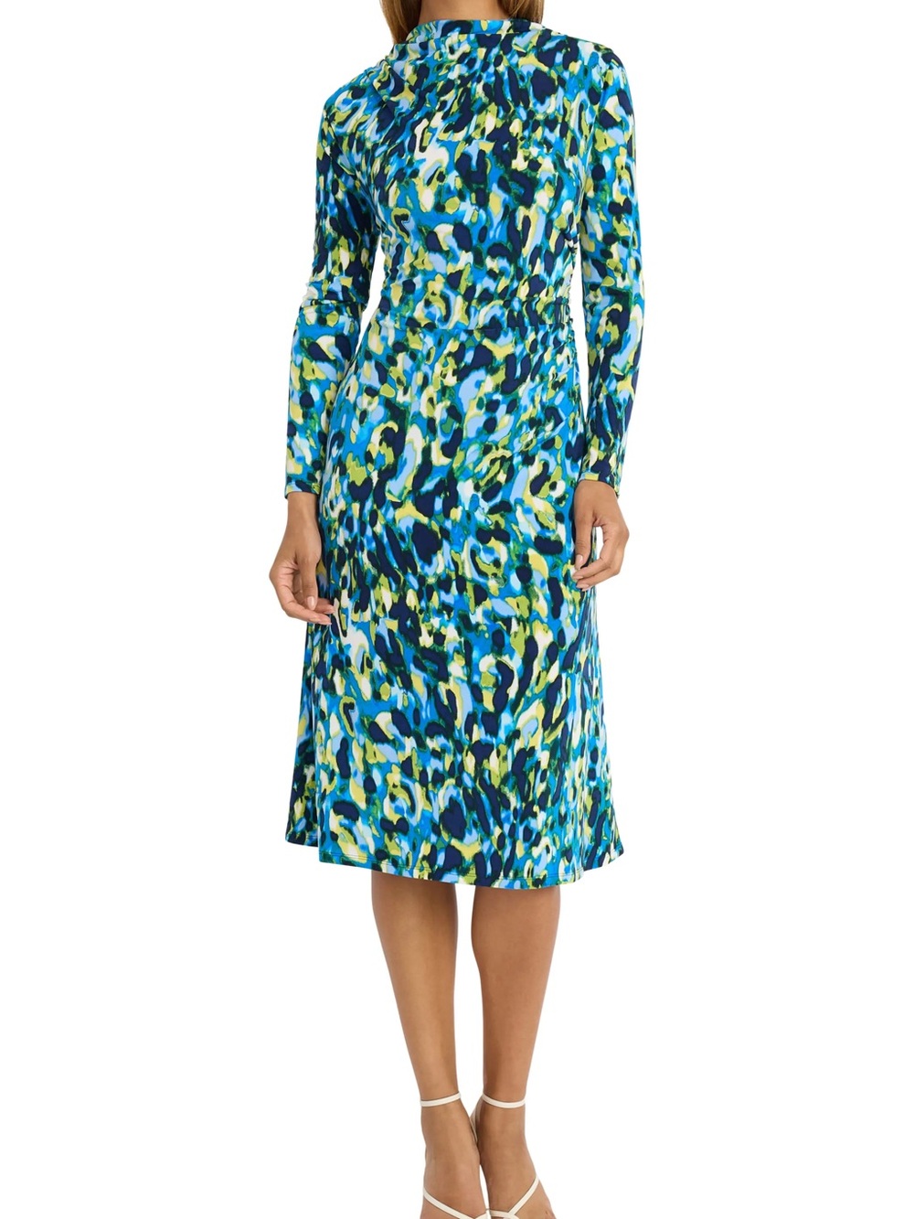 Maggy London Funnel Neck Long Sleeve Draped Waist Midi Dress